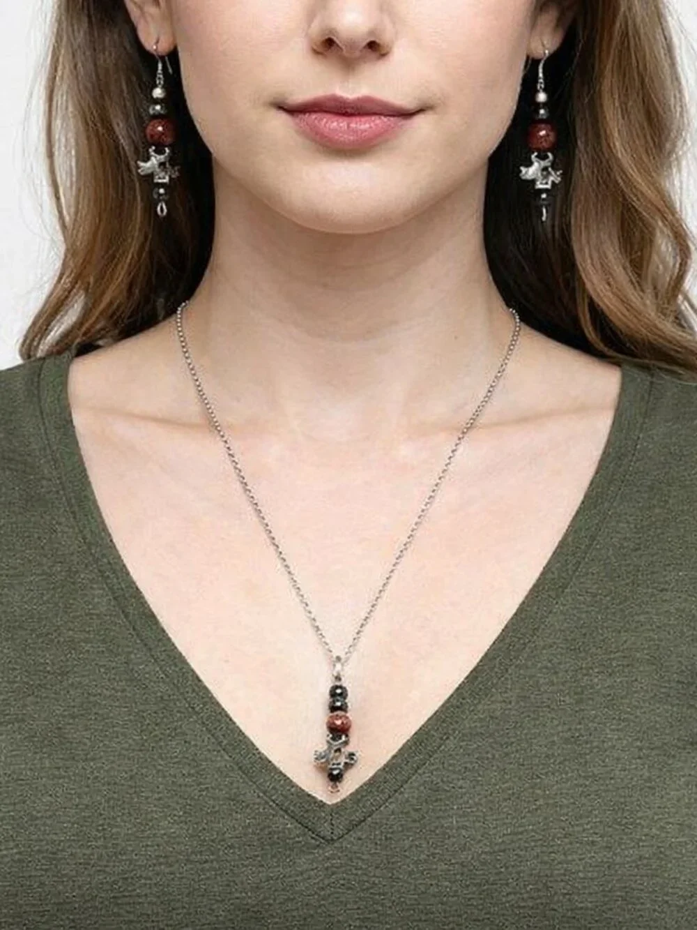 Hand Crafted Autism Red Jasper and Hematite Beads Earring and Necklace Set - Picture 1 of 7